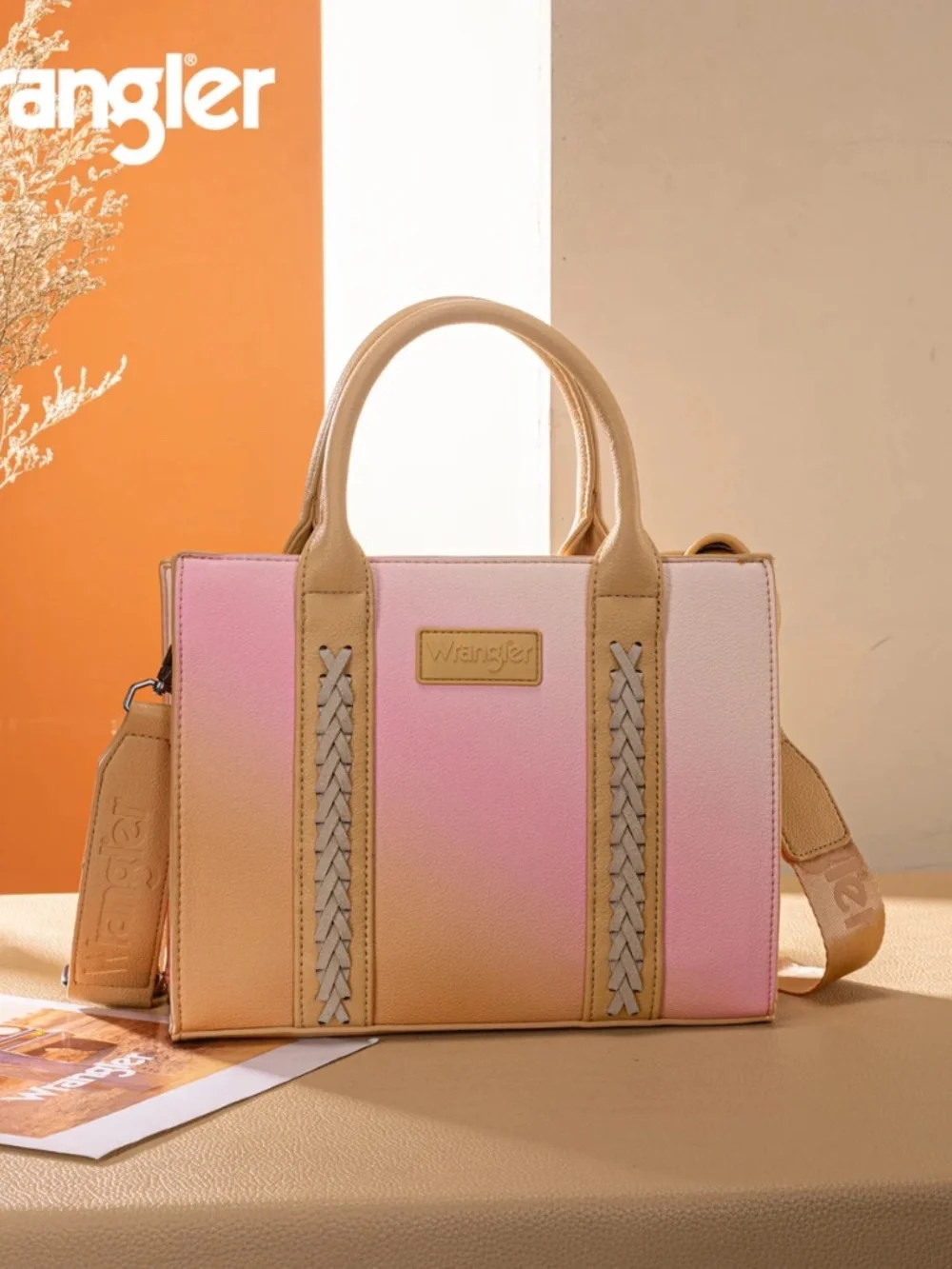 Wrangler Ombre Western Tote/Crossbody - Tan